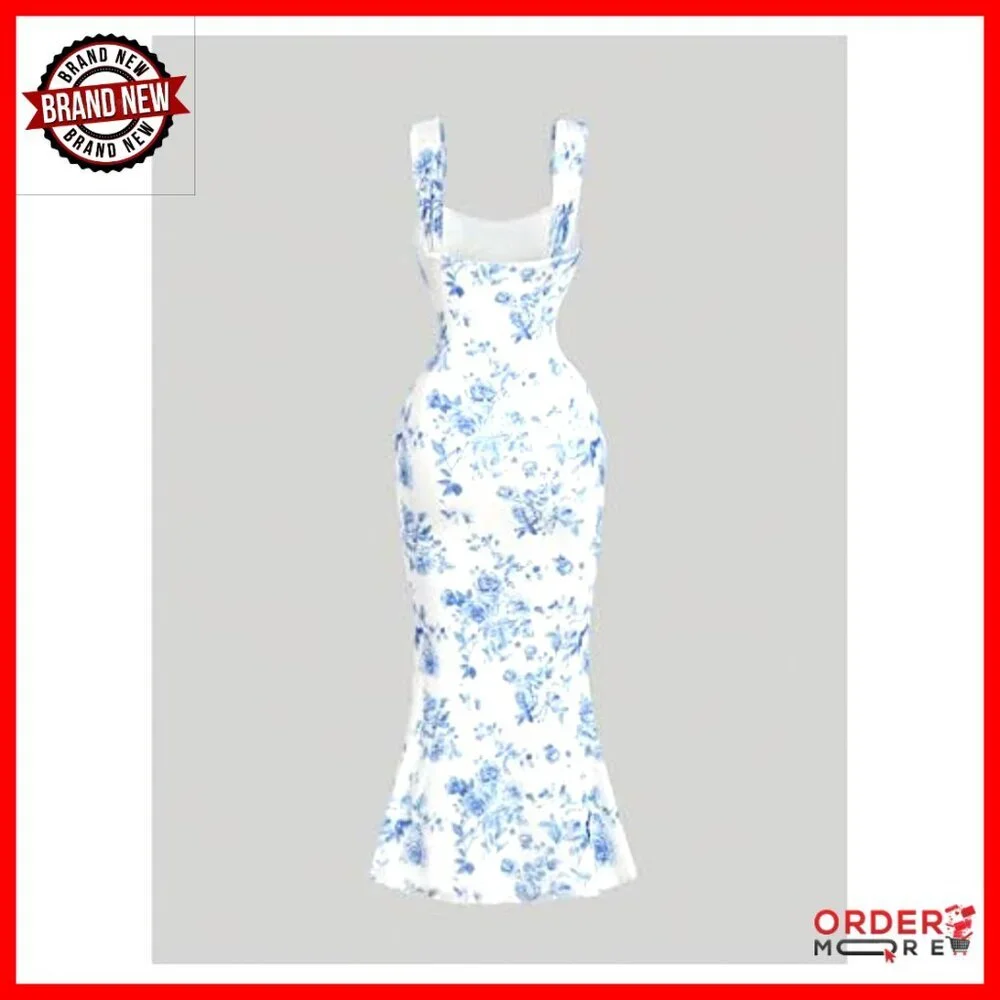 Floral Ruched Midi Dress Elegant Cocktail Party Wedding Guest Formal Wear - Picture 2 of 4